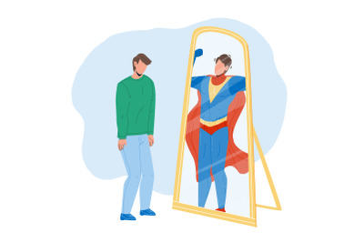 Man Seeing Himself In Mirror As Super Hero Vector