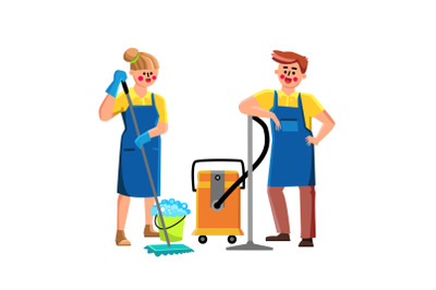 Janitor Cleaning Service Workers Couple Vector