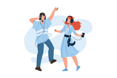 People Couple Listening Music And Dancing Vector