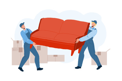 Movers Carry Sofa And Move To New House Vector