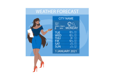 News Weather Reporter Work On Television Vector