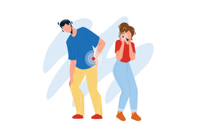 Neck And Back Pain Have Boy And Girl Couple Vector