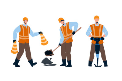 Road Worker Repairing Street Infrastructure Vector