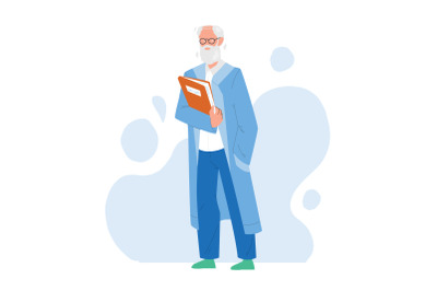 Scientist Old Man In Uniform With Folder Vector