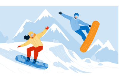 Snowboarding Sport People On Snowy Mountain Vector