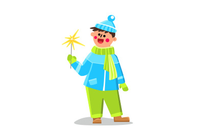 Burning Sparkler Holding In Hand Kid Boy Vector