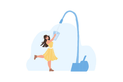 Water Filter Faucet Pouring In Glass Girl Vector