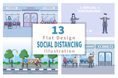 13 Social Distancing to Prevent Disease Flat Design