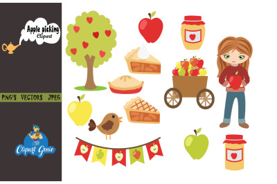 Apple picking clipart, Autumn clipart, clip art&amp; SVG Cutting Files