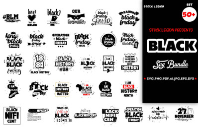 50 BLACK Svg bundle