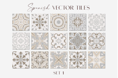 Spanish Tiles Vector Mediterranean Mosaic Set 1