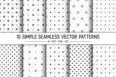 10 seamless geometric shapes vector patterns