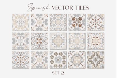 Spanish Tiles Vector Mediterranean Mosaic Set 2