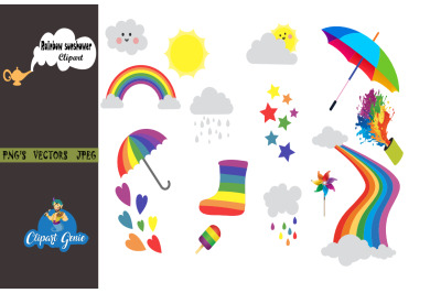 Rainbow sunshower clipart, Rainbow clipart, Rain clipart, SVG