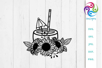 Summer Cocktail With Sunflowers Svg File