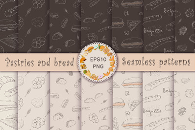 Set of seamless patterns with pastries