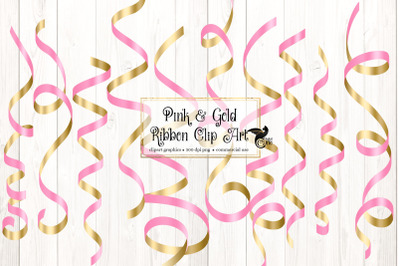 Pink and Gold Ribbon Clipart