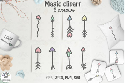8 Hand-drawn arrows. Unicorn Clipart. Magical clipart.