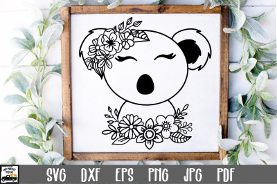 Koala SVG File - Koala with Flowers SVG Cut File