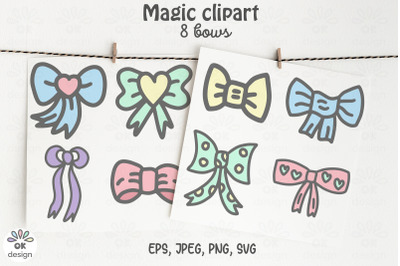 Bows Clipart EPS, PNG, SVG files. Magic clipart. Baby shower clipart.