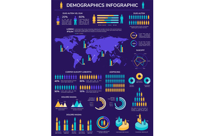 Demographics infographic. Population growth data analysis with people