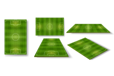 Football field. Soccer pitch scheme top, side and perspective view. Re