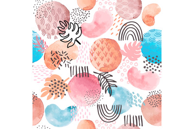 Watercolor abstract seamless pattern. Creative artistic paint shapes a