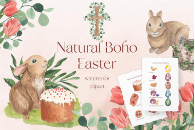 Natural Rustic Boho Easter Watercolor Clipart