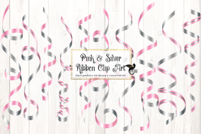 Pink and Silver Ribbon Clipart
