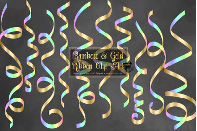 Rainbow and Gold Ribbon Clipart