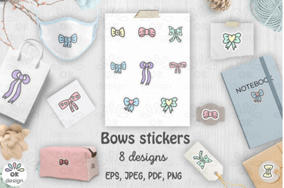 Bows Stickers. Printable 8 designs. PNG&2C; JPEG&2C; PDF files.