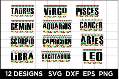 12 Zodiac Designs SVG