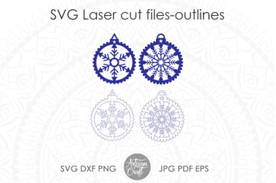 Snowflake Christmas ornament&2C; laser cut files&2C; single line SVG&2C; scallo
