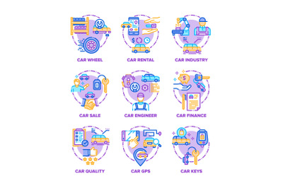 Car Vehicle Set Icons Vector Color Illustrations flat