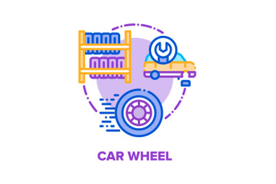 Car Wheel Tire Vector Concept Color Illustration