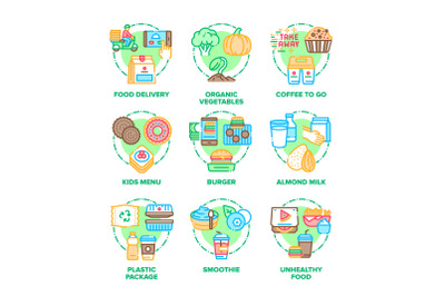 Food Eats Set Icons Vector Color Illustrations