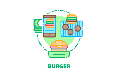 Burger Food Vector Concept Color Illustration flat