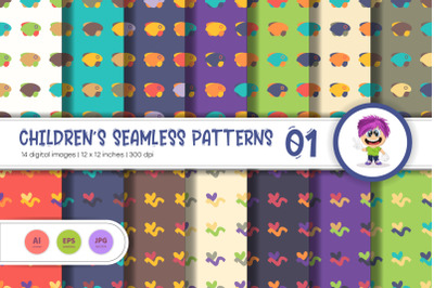 Cute Baby Seamless Patterns_01. Digital Paper