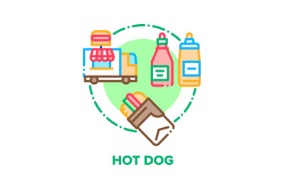 Hot Dog Food Vector Concept Color Illustration