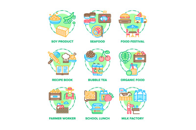 Food Lunch Set Icons Vector Color Illustrations