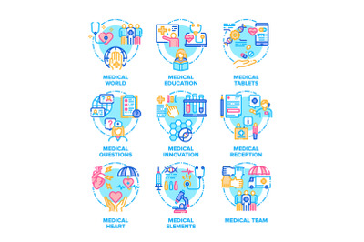 Medical Aid Set Icons Vector Color Illustrations