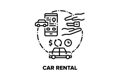 Car Rental Service Company Vector Concept Black Illustrations