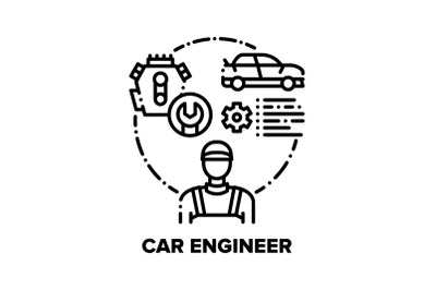 Car Engineer Vector Concept Black Illustrations