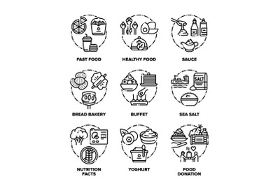 Food And Drink Set Icons Vector Black Illustrations