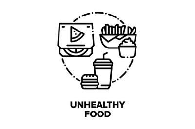 Unhealthy Food Vector Concept Black Illustrations