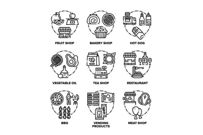 Food And Meal Set Icons Vector Black Illustrations