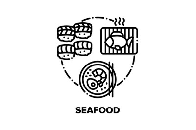 Seafood Snack Vector Concept Black Illustrations