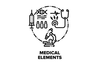 Medical Elements Vector Concept Black Illustrations