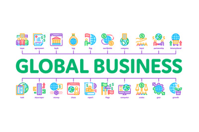 Global Business Finance Strategy Minimal Infographic Banner Vector