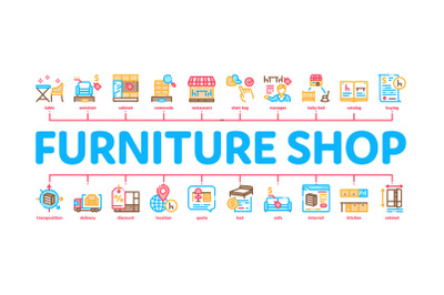 Furniture Shop Market Minimal Infographic Banner Vector